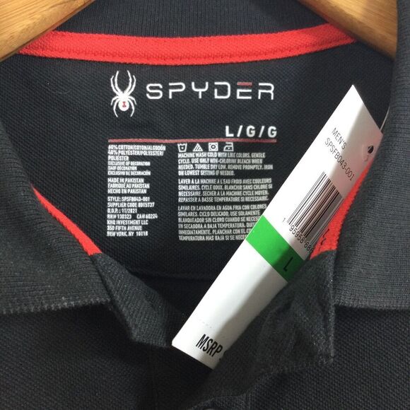 Spyder Mens Short Sleeve 1/4 Button Collared Polo Shirt Black Size Large NWT - Picture 3 of 6